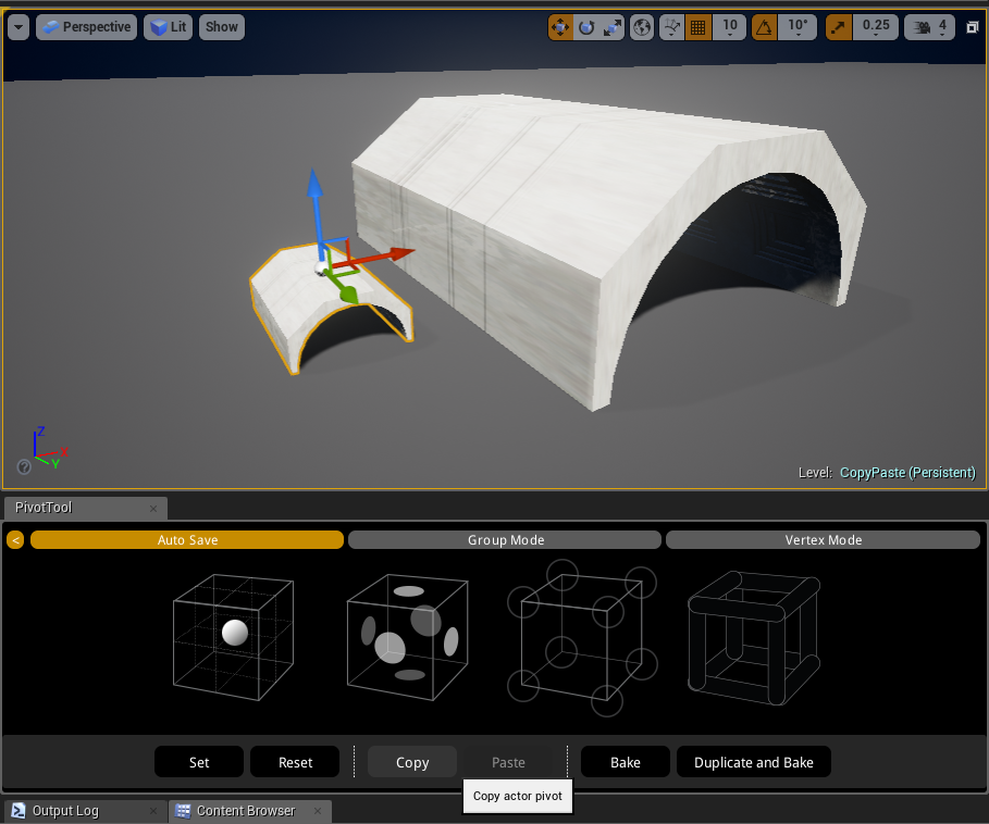 A source actor with a copied pivot offset.