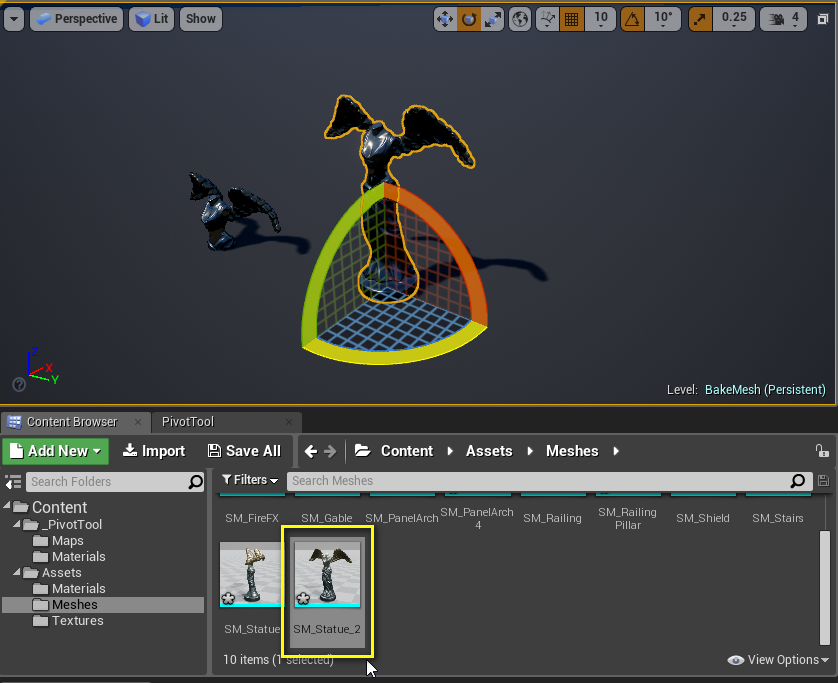 Duplicate and Bake creating a new mesh asset and assigning it to the selected actor.