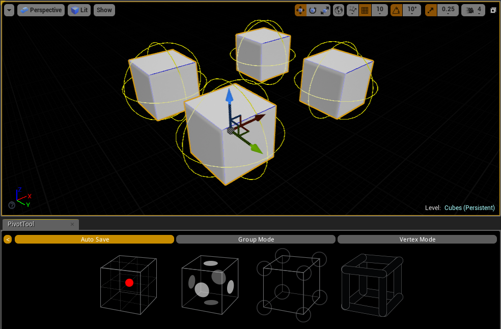 Group Mode off, with the last selected actor used as the pivot target.