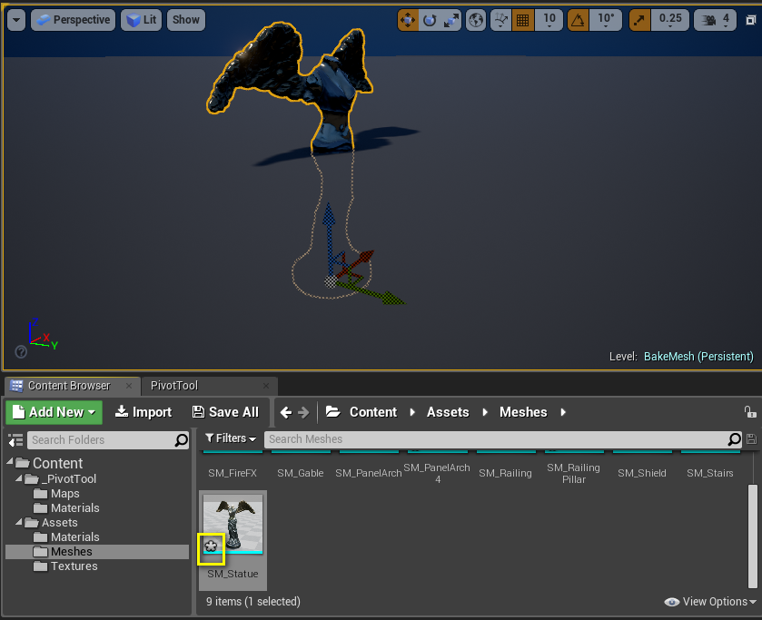 A mesh after baking the bottom-center pivot.