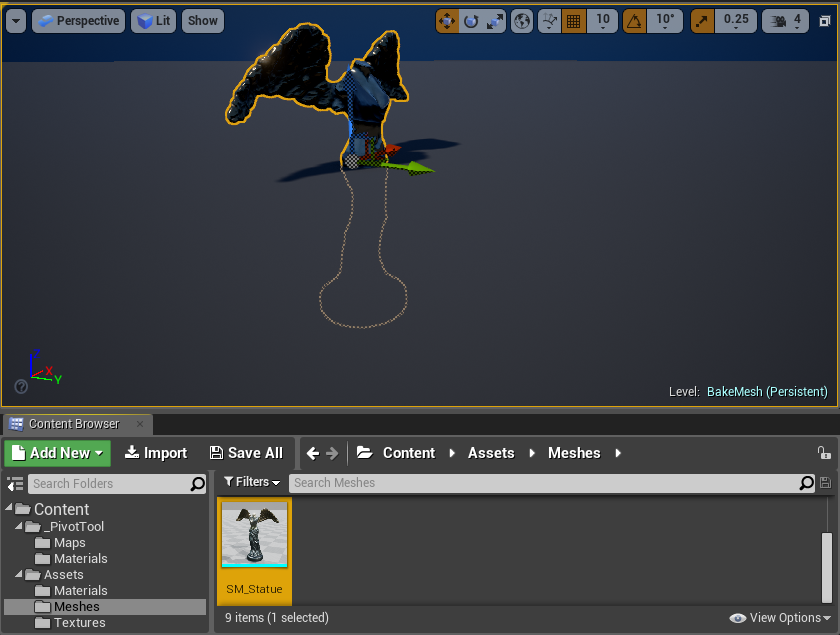 A static mesh with a center pivot intersecting the floor.