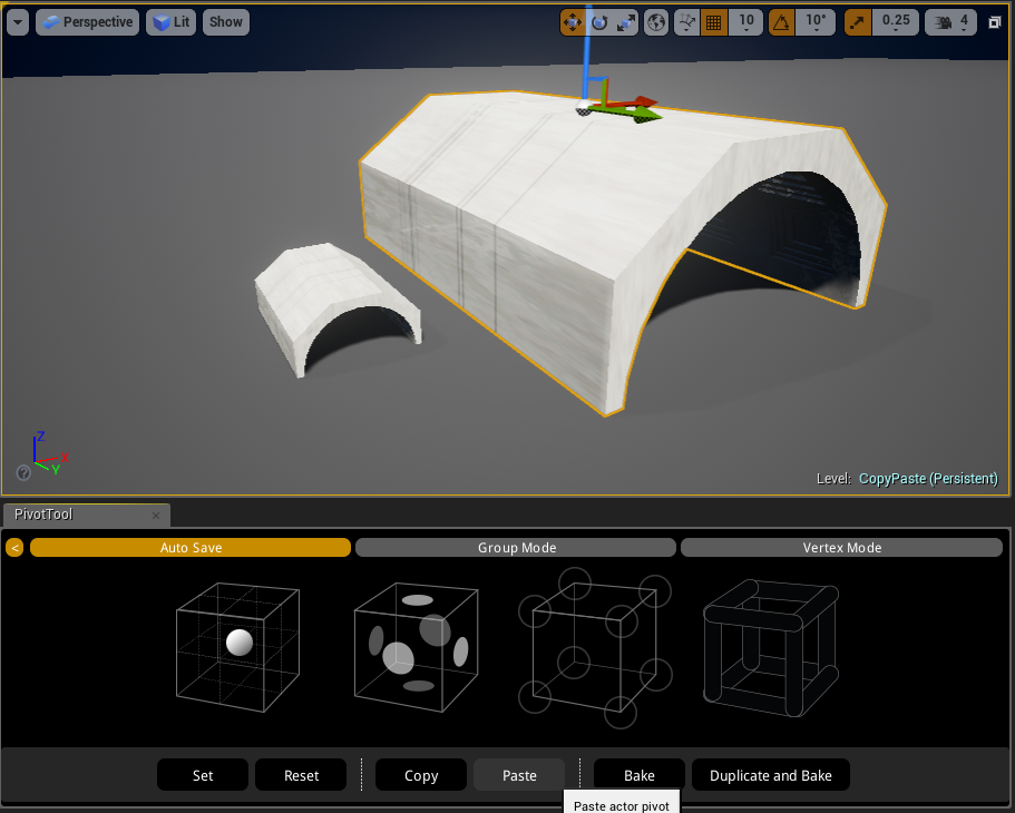 A target actor after pasting the copied pivot offset.