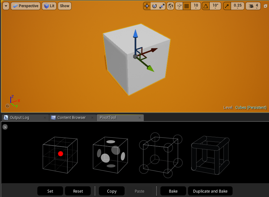 An actor pivot moved to the center of the mesh in the viewport.
