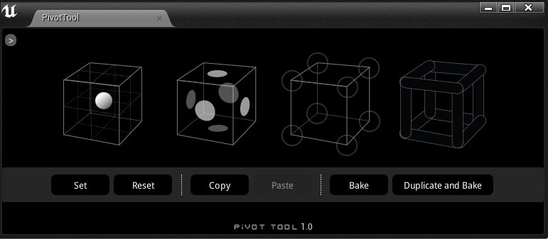 The legacy Pivot Tool window opened and docked in the UE4 editor.