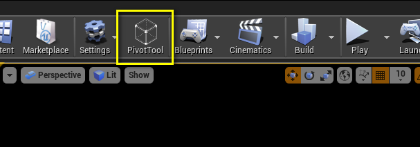 The UE4 Level Editor toolbar with the Pivot Tool button highlighted.