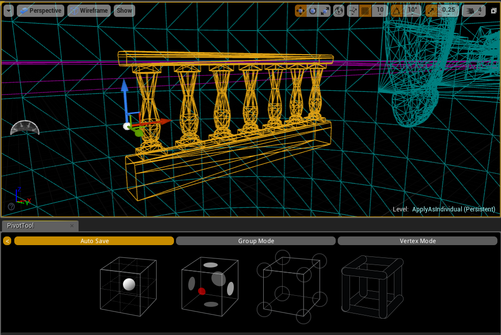 Vertex Mode off, with the pivot on the bounding box instead of the mesh surface.